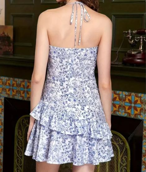 Maria Floral Flounce Lace-Up Dress