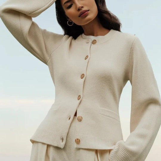 Women's Knitted Cardigan Sweater with Waist Design
