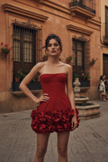 Red Slimming Floral Dress