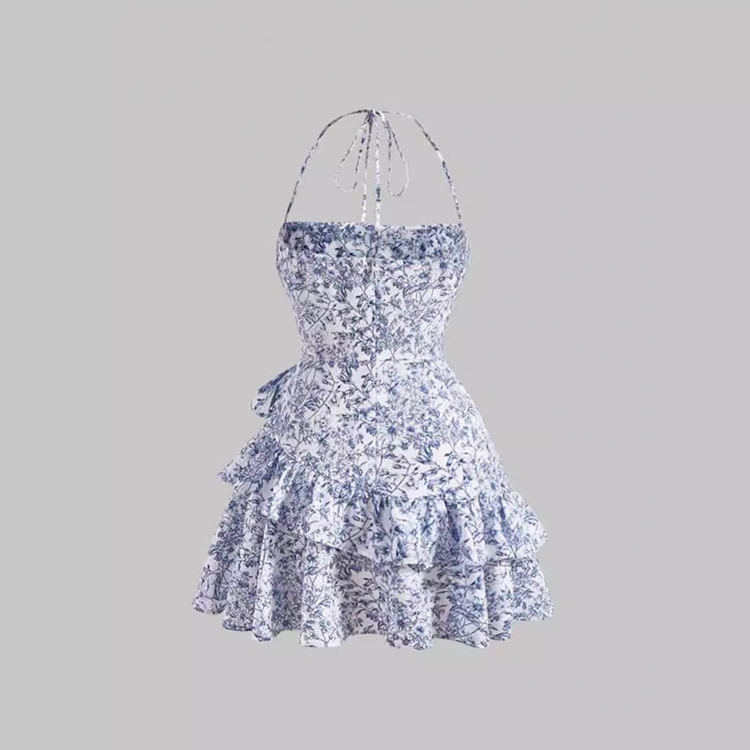 Maria Floral Flounce Lace-Up Dress