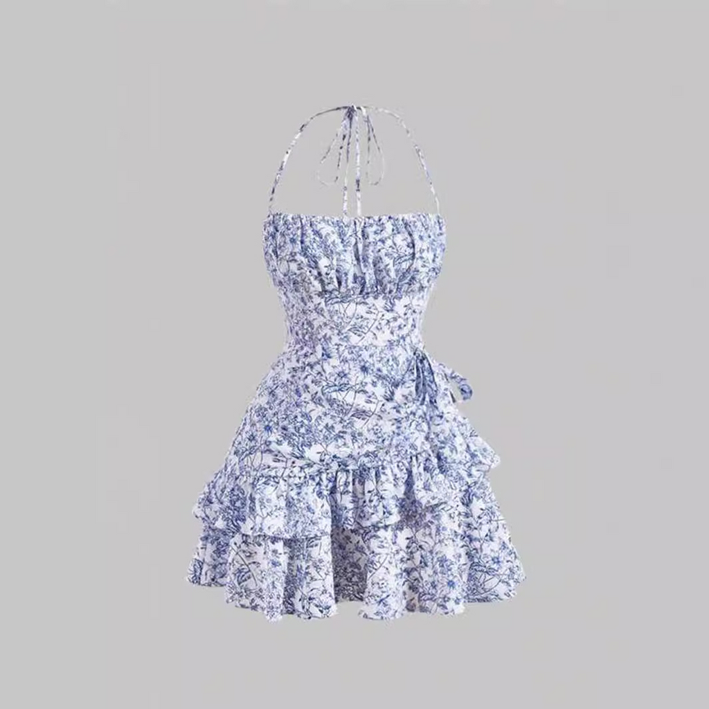 Maria Floral Flounce Lace-Up Dress