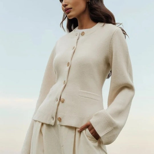 Women's Knitted Cardigan Sweater with Waist Design